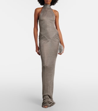 Cass ruched semi-sheer maxi dress in grey - The New Arrivals