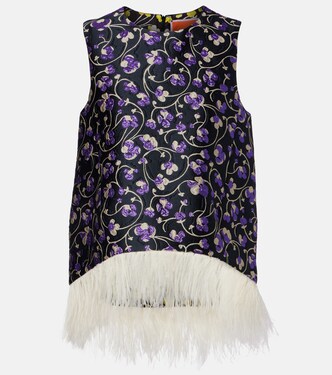 La Scala feather-trimmed jacquard top | La DoubleJ