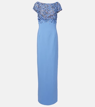 Porcelain Flower embellished wool-blend gown | Oscar de la Renta
