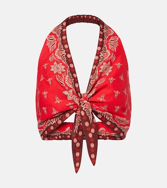 Ainika Garden halterneck linen-blend crop top | Farm Rio