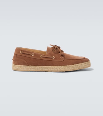 Jute-trimmed suede boat shoes | Brunello Cucinelli