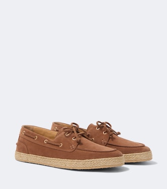Jute-trimmed suede boat shoes | Brunello Cucinelli