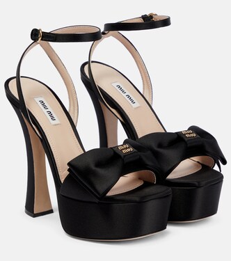 Logo satin platform sandals | Miu Miu