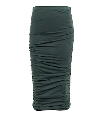 Lisa ruched cotton-blend midi skirt | Velvet