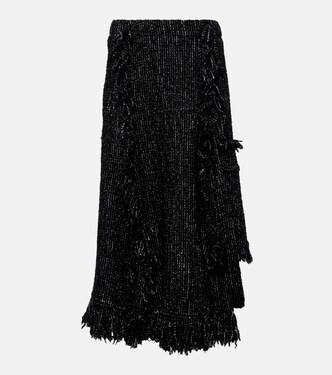 Fringed flared tweed midi skirt | Sacai