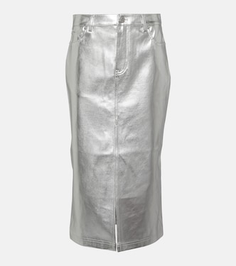 Oaklyn metallic faux leather midi skirt | Staud