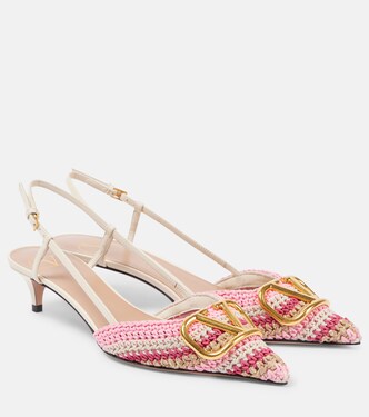 Slingback-Pumps VLogo Signature 40 aus Häkelstrick | Valentino Garavani
