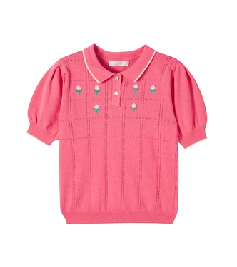 Floral-appliqué embroidered polo sweater | C'era Una Volta