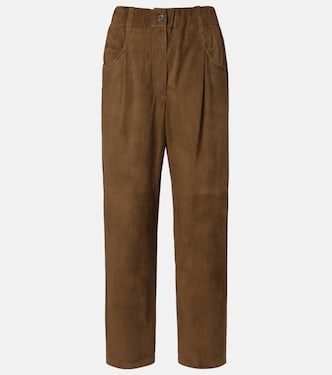 Pantaloni dritti in suede con monili | Brunello Cucinelli
