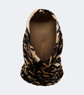 Printed leather and shearling hood | Nour Hammour