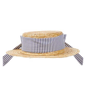 Striped cotton-trimmed raffia sun hat | Patachou