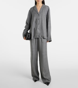 Monogram flannel pajama pants in grey - Toteme | Mytheresa