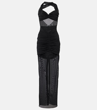 Ruched sheer mesh maxi dress | Alessandra Rich