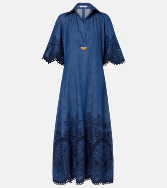Vestido largo Coco de denim bordado | Zimmermann