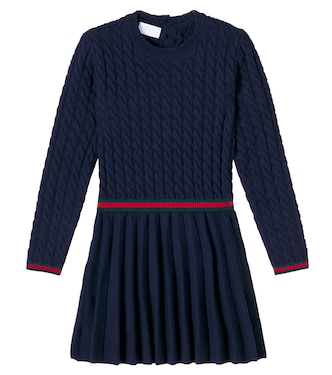 Webstripe cable-knit pleated wool dress | Gucci Kids