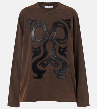 Edden embroidered leather-trimmed cotton jersey T-shirt | Acne Studios