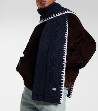 Cable-knit wool and cashmere scarf in blue - Miu Miu | Mytheresa