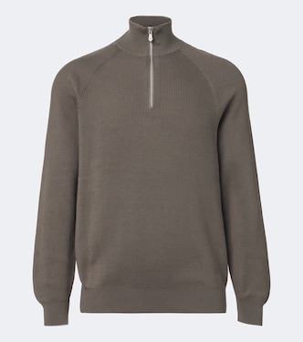 Ribbed-knit half-zip cotton sweater | Brunello Cucinelli