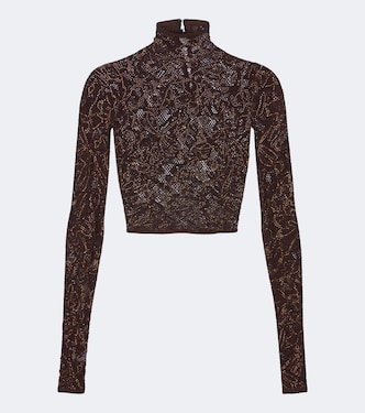 Cropped silk-blend lace turtleneck top | Gucci
