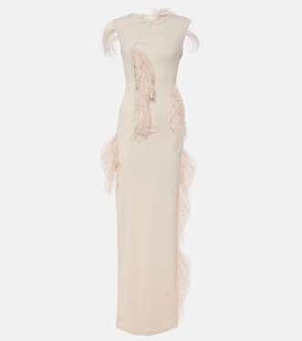 Essica feather-trimmed cotton-blend maxi dress | Acne Studios