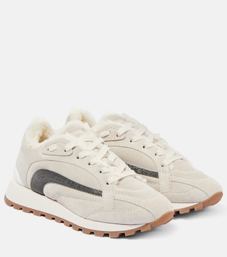 Monili shearling-trimmed suede sneakers | Brunello Cucinelli