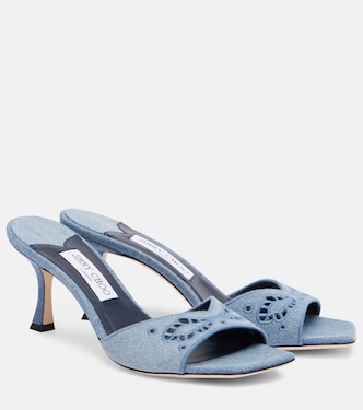 Skye 70 embroidered denim mules | Jimmy Choo
