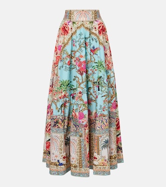 Embellished floral cotton poplin maxi skirt | Camilla