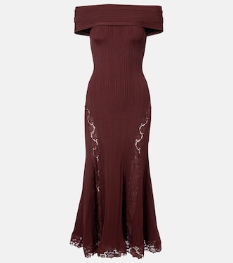 Lace-trimmed off-shoulder midi dress | Self-Portrait