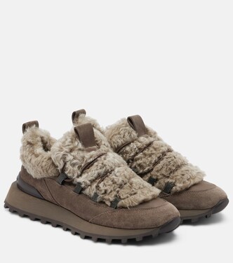 Monili shearling-trimmed suede sneakers | Brunello Cucinelli
