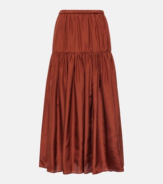 Safina pleated silk midi skirt | Joseph