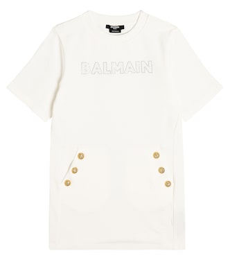 Button-embellished cotton jersey dress | Balmain Kids