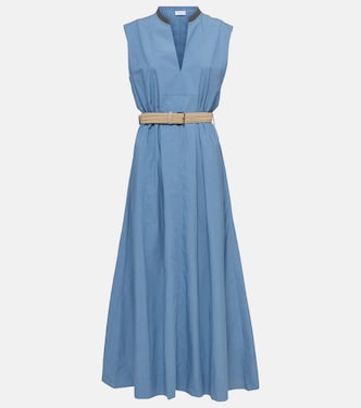 Embellished cotton poplin maxi dress | Brunello Cucinelli