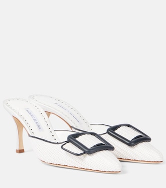 Maysale 70 leather-trimmed raffia mules | Manolo Blahnik
