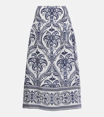 Tropical Cameo printed linen midi skirt | Farm Rio