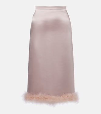 Feather-trimmed high-rise midi skirt | Valentino