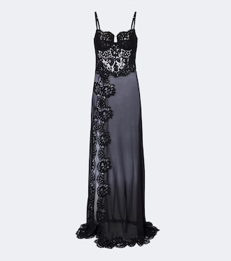 Lace-trimmed silk and and cotton-blend gown | Dolce&Gabbana