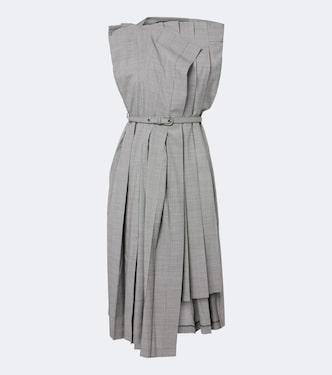 Houndstooth pleated asymmetric midi dress | Junya Watanabe