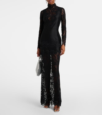 rabanne black lace dress Black Long Sleeve Lace Gown