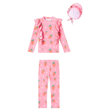 Strawberry ruffled swimsuit and cap set | Jellymallow