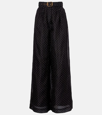 Pantalones anchos de lino y seda a lunares | Zimmermann