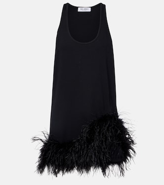 Ribbed-knit feather-trimmed cotton minidress | The Attico