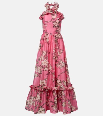 Isabelle floral ruffled linen-blend gown | Leo Lin