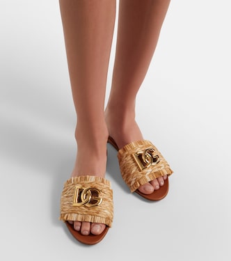 DG raffia-effect slides in beige - Dolce Gabbana | Mytheresa