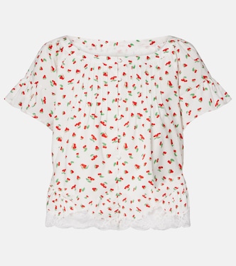 Bedruckte Bluse Delia aus Baumwolle mit Spitze | Posse