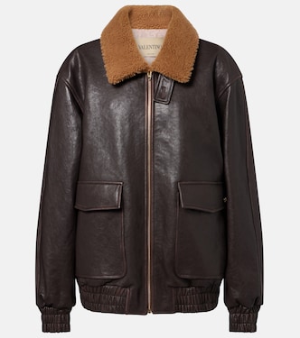 Caban Shearling-trimmed leather bomber jacket | Valentino