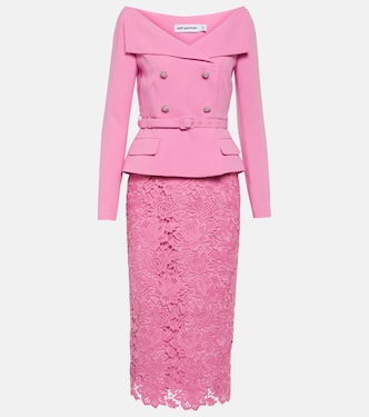 Robe midi en crêpe et dentelle | Self-Portrait