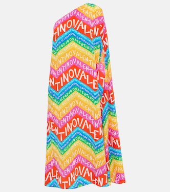 Logo one-shoulder silk midi dress | Valentino