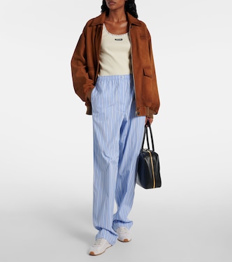 Striped cotton poplin wide-leg pants in multicoloured - Miu Miu