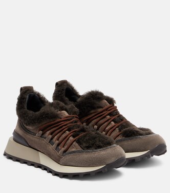 Sneakers aus Veloursleder mit Shearling | Brunello Cucinelli