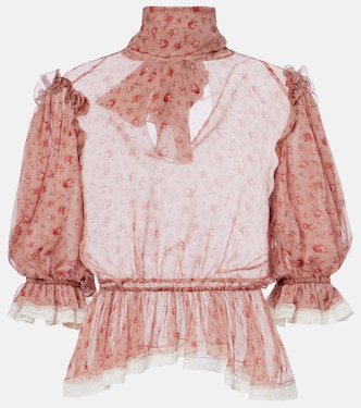 Blusa de chifón seda y algodón con encaje floral | Dolce&Gabbana